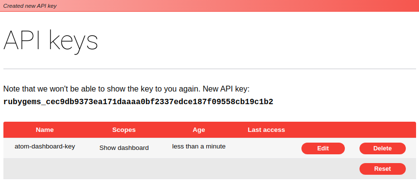 API key created