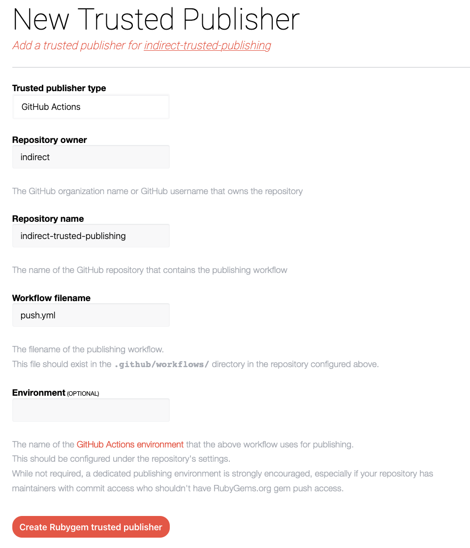 Gem trusted publisher creation form